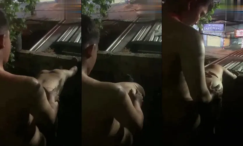 Filem Berdiri Untuk Anda Dan Kekasih Anda Bercakap Satu Lain Di Balkoni Di Tengah Jalan